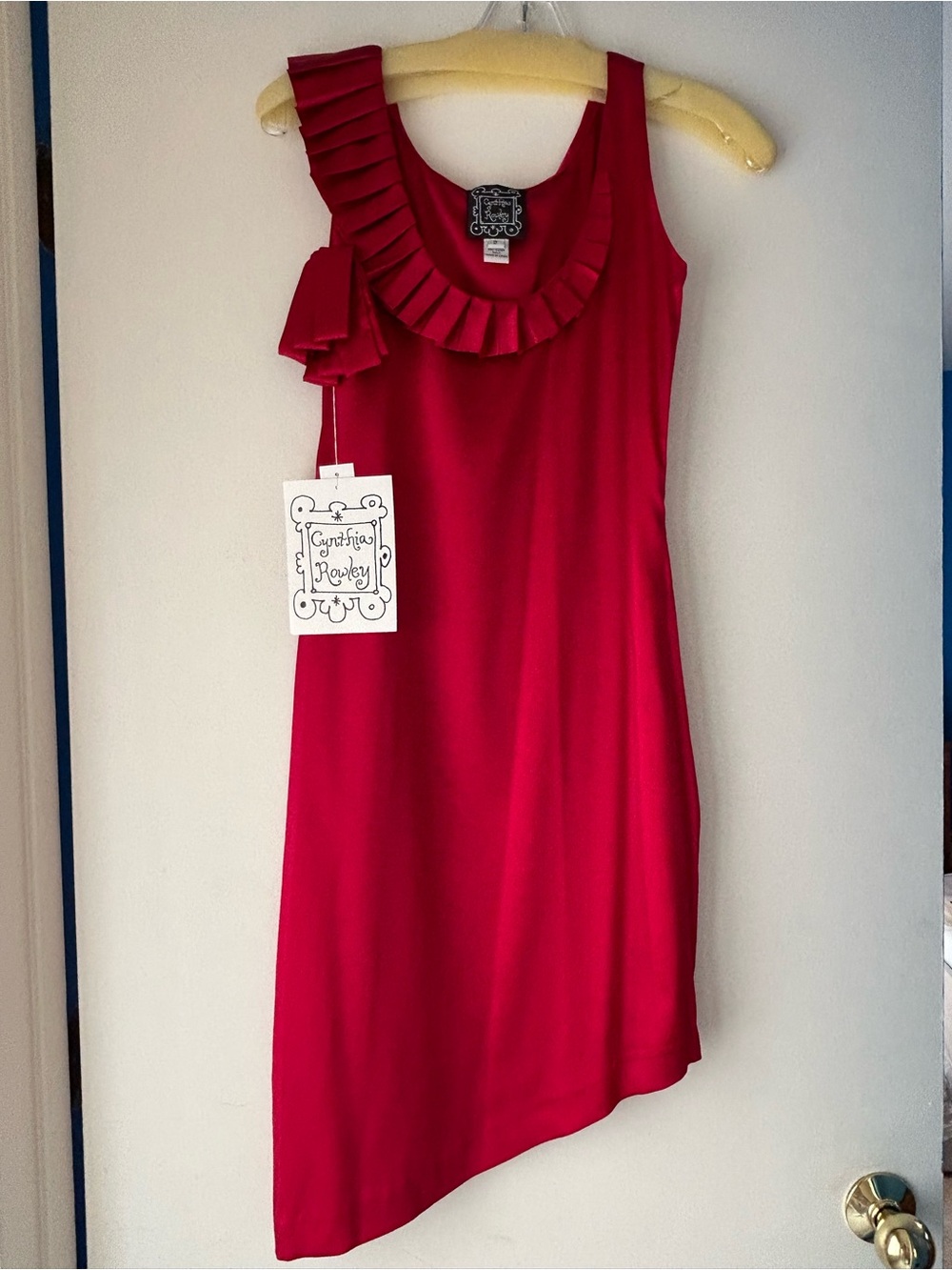 Cynthia Rowley Red Asymmetrical One-Shoulder Dress with Pleated Ruffle